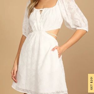 Lulu’s Darling Sight White Floral Jacquard Cutout Dress size Medium